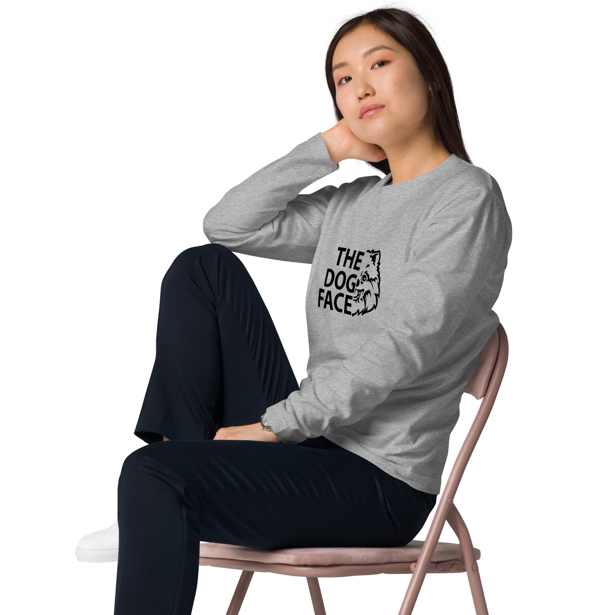犬 ロン t 長袖tシャツ いぬ 犬イラストポメラニアン THE DOG FACE.